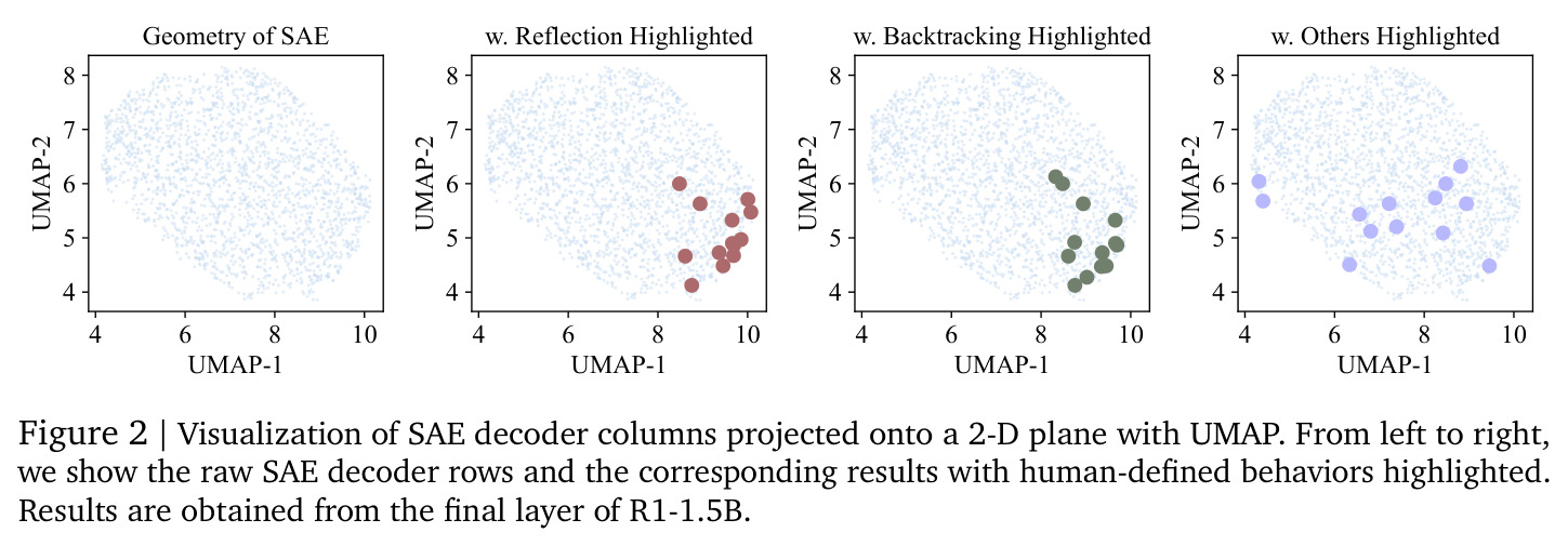 Visualization of SAE decoder columns projected onto a 2-D plane with UMAP