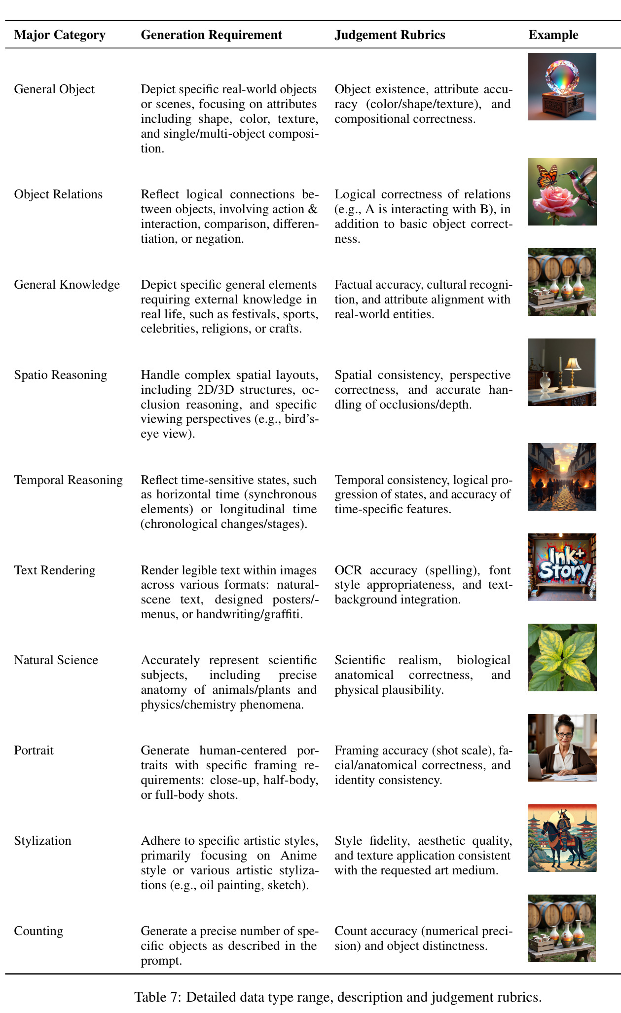 Detailed data type range, description and judgement rubrics