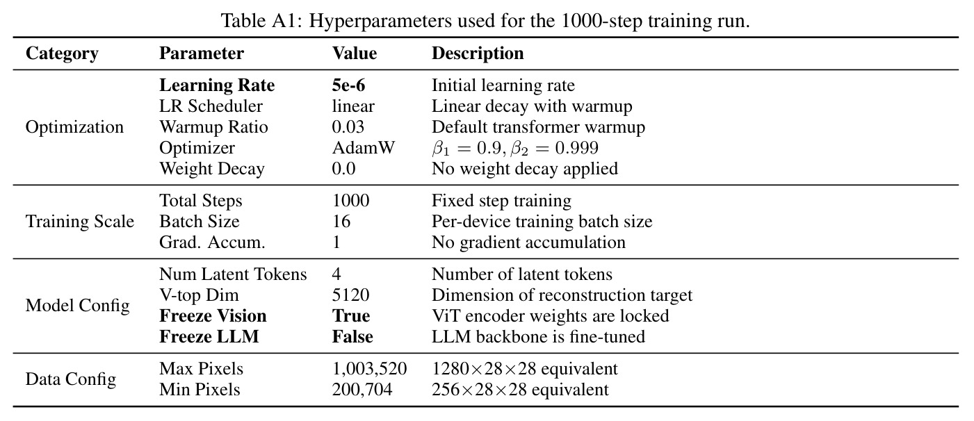 Hyperparameters used for the 1000-step training run