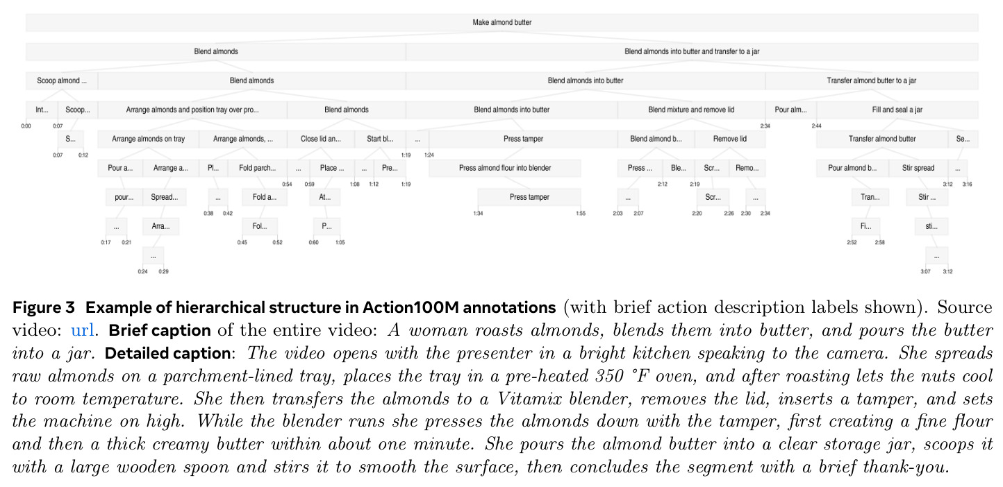 Example of hierarchical structure in Action100M annotations.