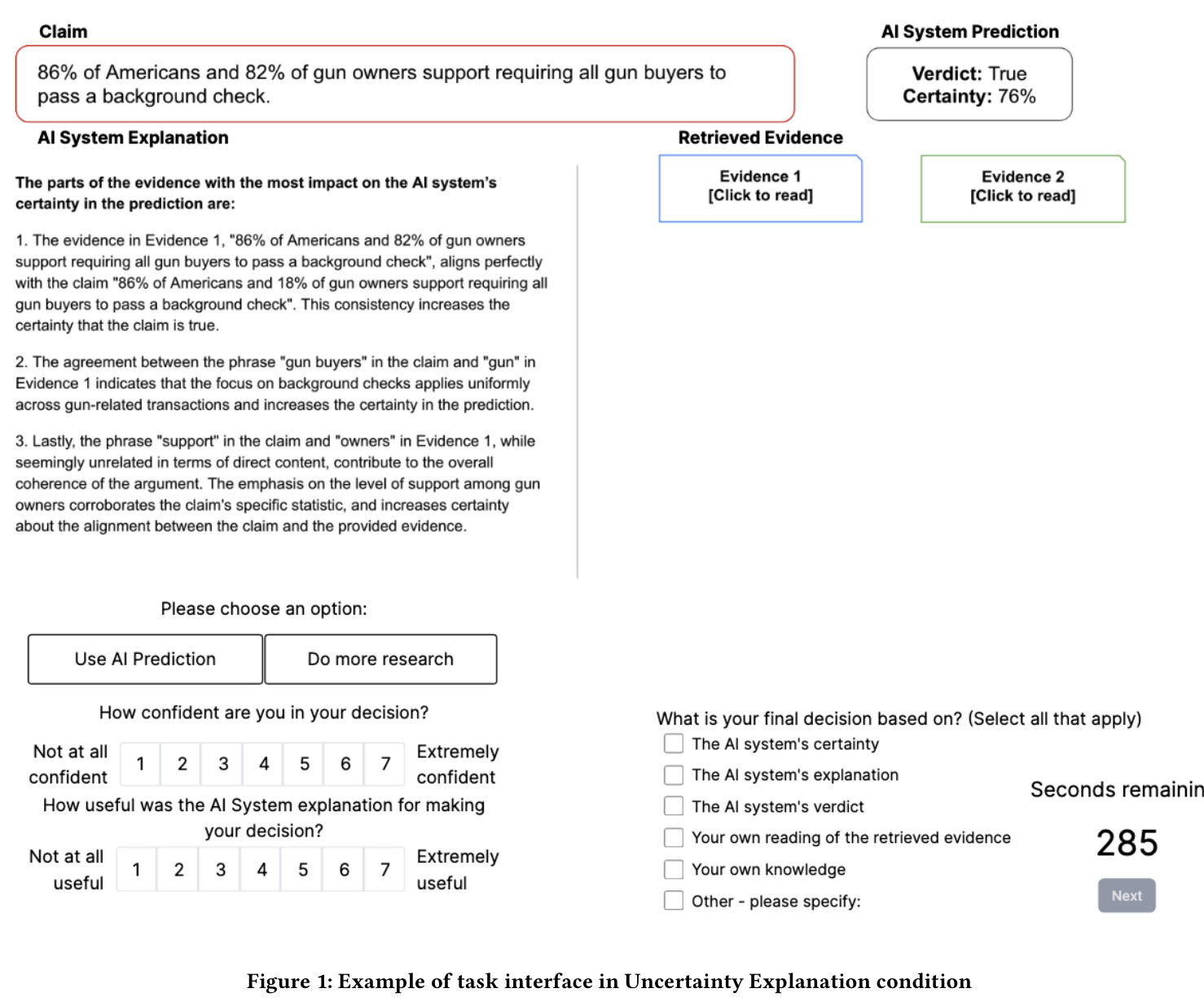 Example of task interface in Uncertainty Explanation condition