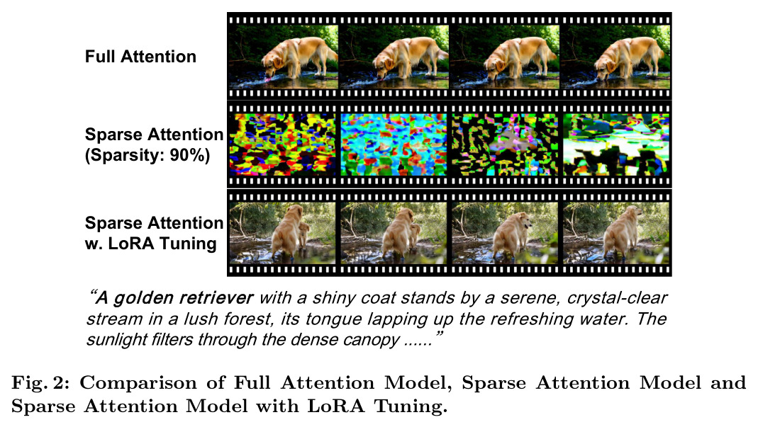 Comparison of Full Attention Model, Sparse Attention Model and Sparse Attention Model with LoRA Tuning.