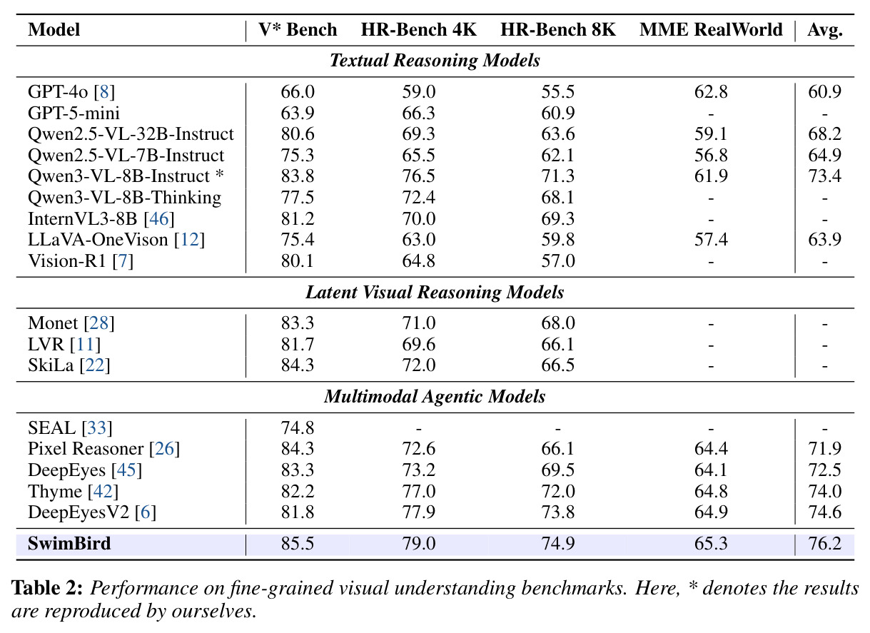 Performance on fine-grained visual understanding benchmarks