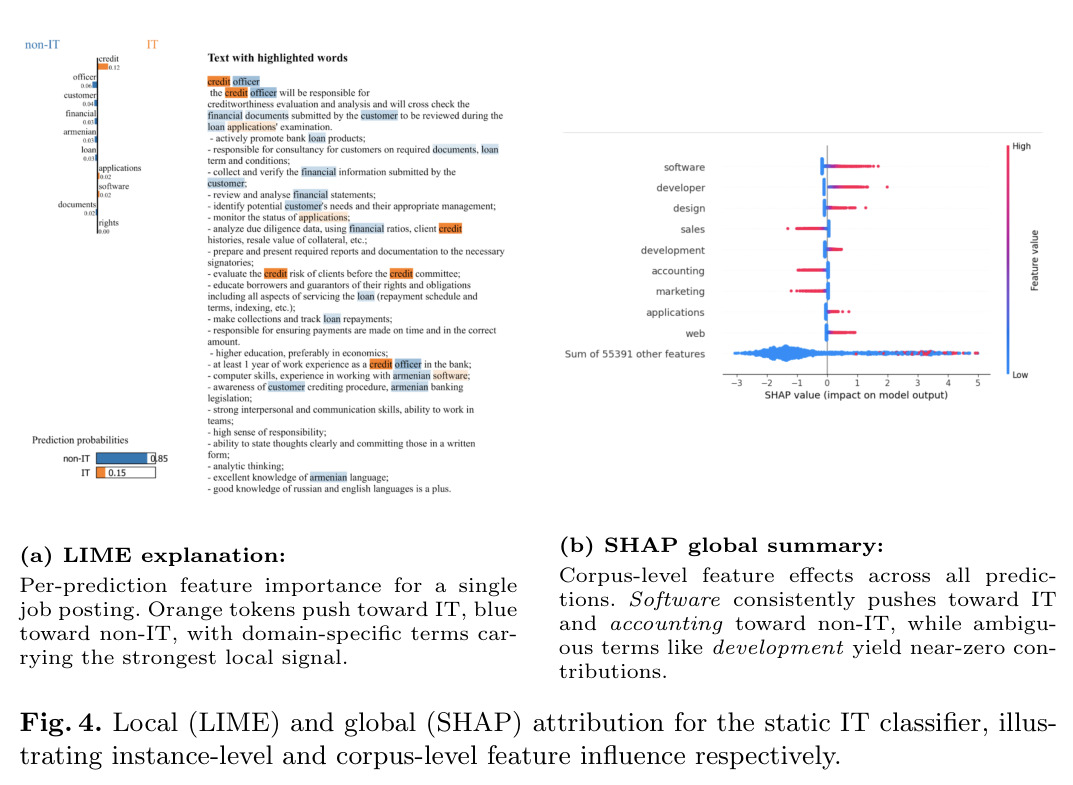 Local (LIME) and global (SHAP) attribution for the static IT classifier