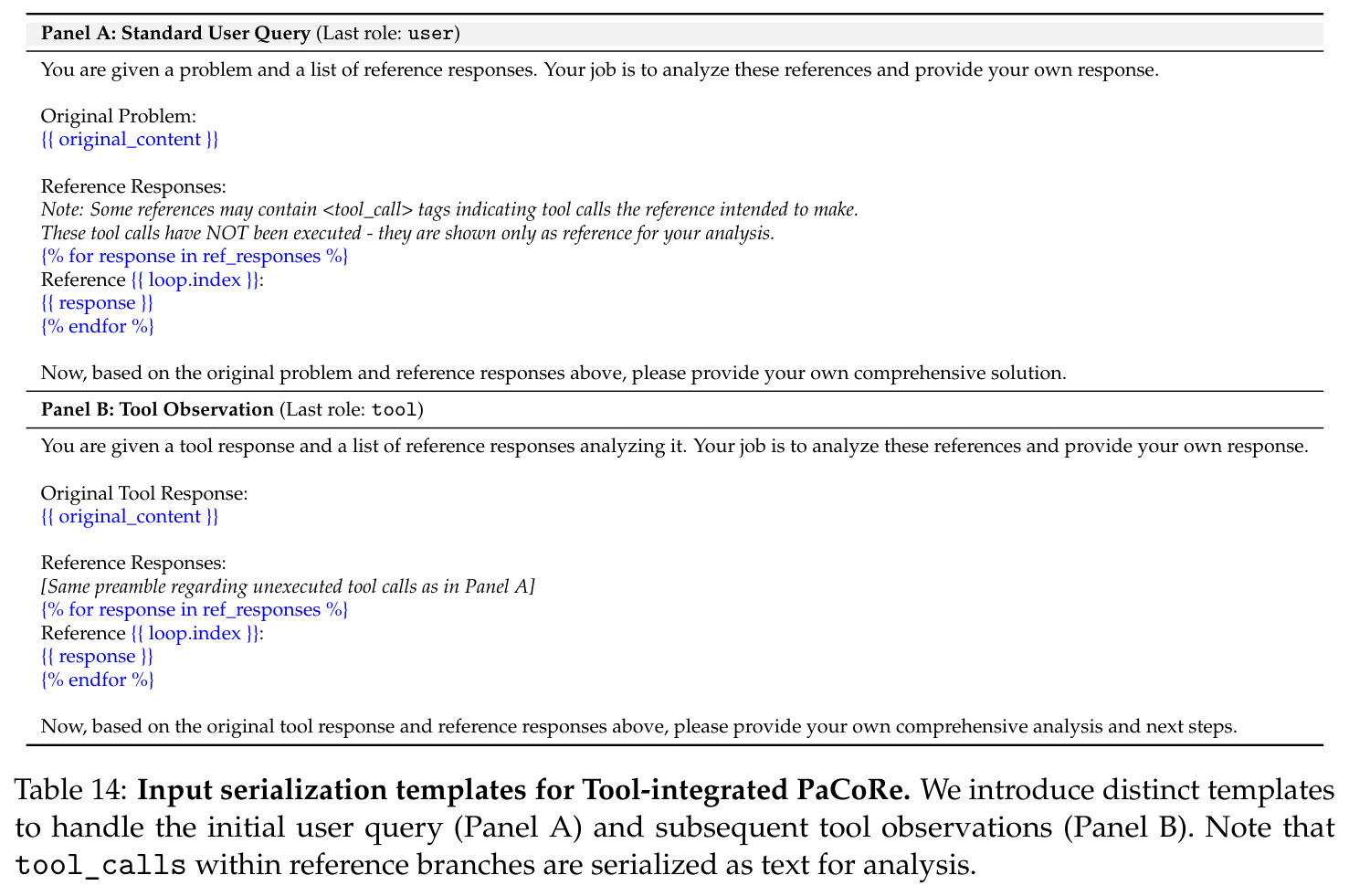 Input serialization templates for Tool-integrated PaCoRe.