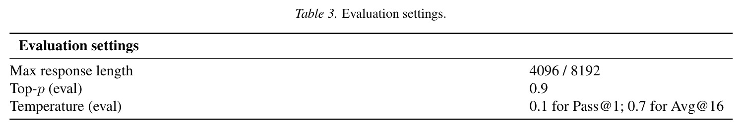 Evaluation settings.