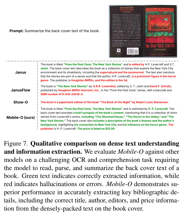 Qualitative comparison on dense text understanding and information extraction