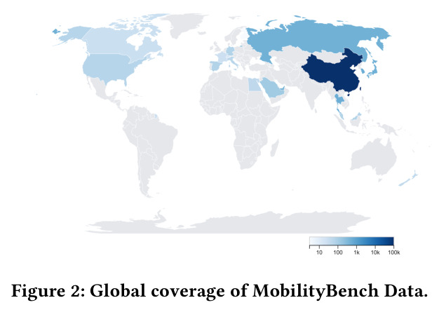 MobilityBench数据的全球覆盖范围