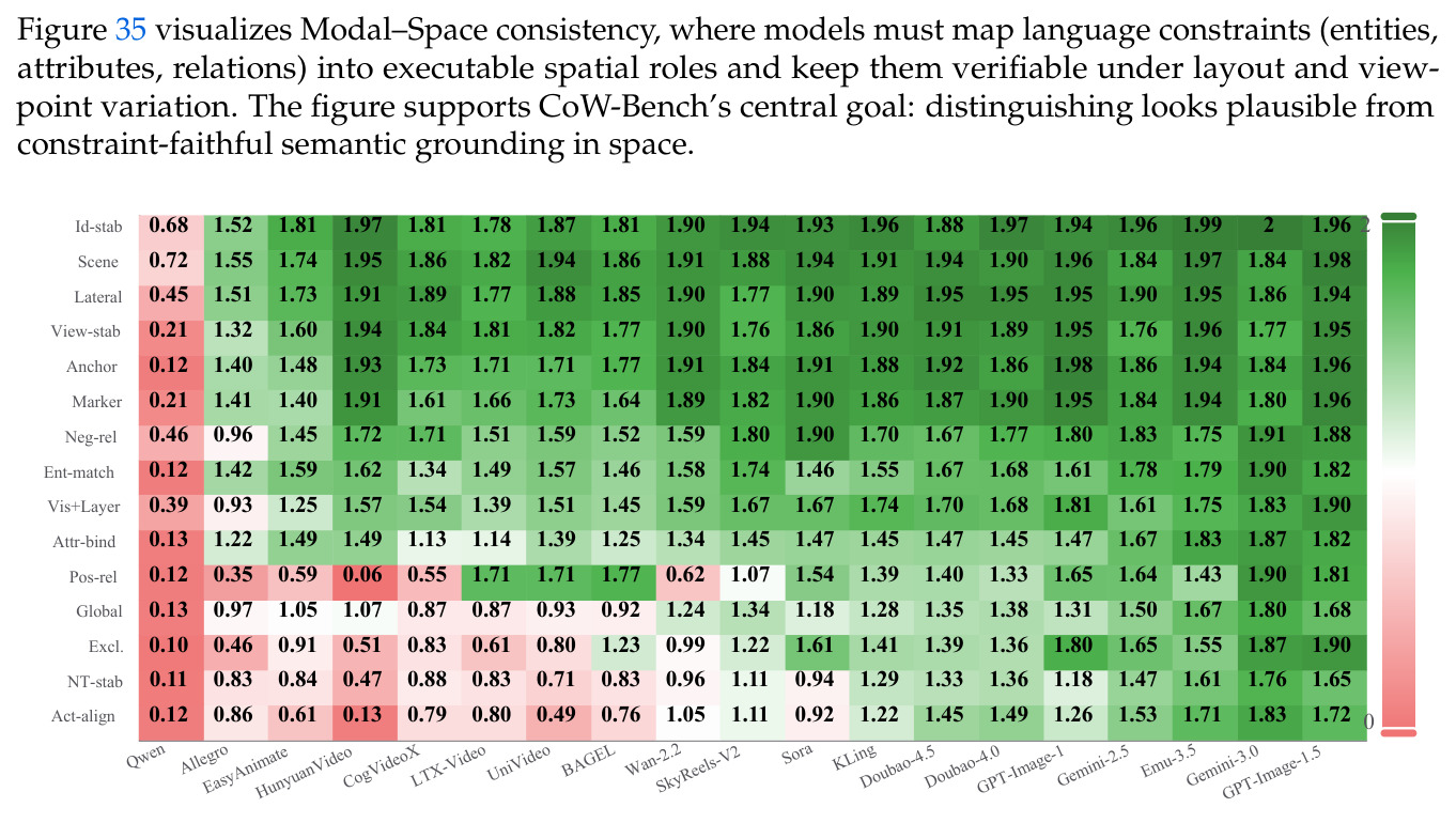 Modal–Space consistency on CoW-Bench