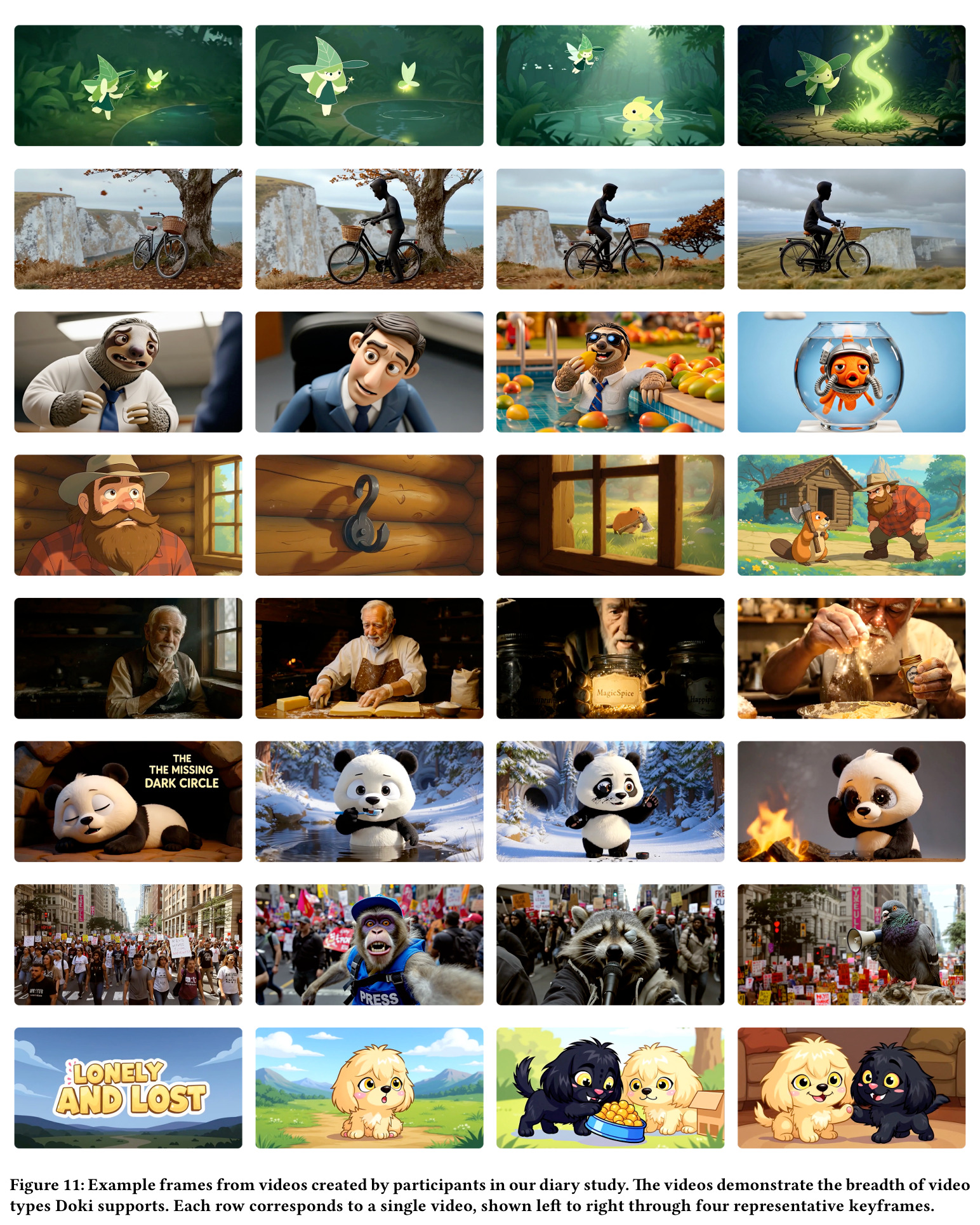 Example frames from videos created by participants in our diary study.
