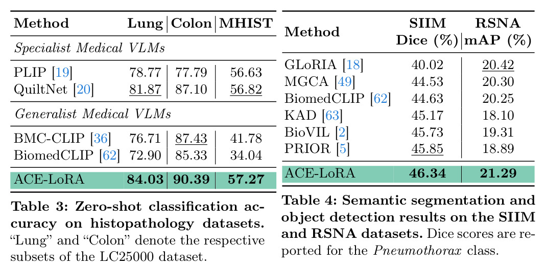 Semantic segmentation and object detection results on the SIIM and RSNA datasets