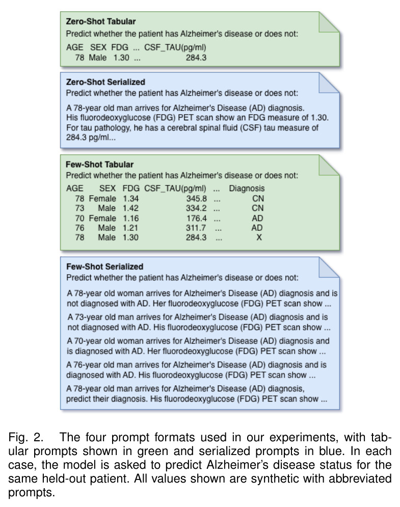 The four prompt formats used in our experiments