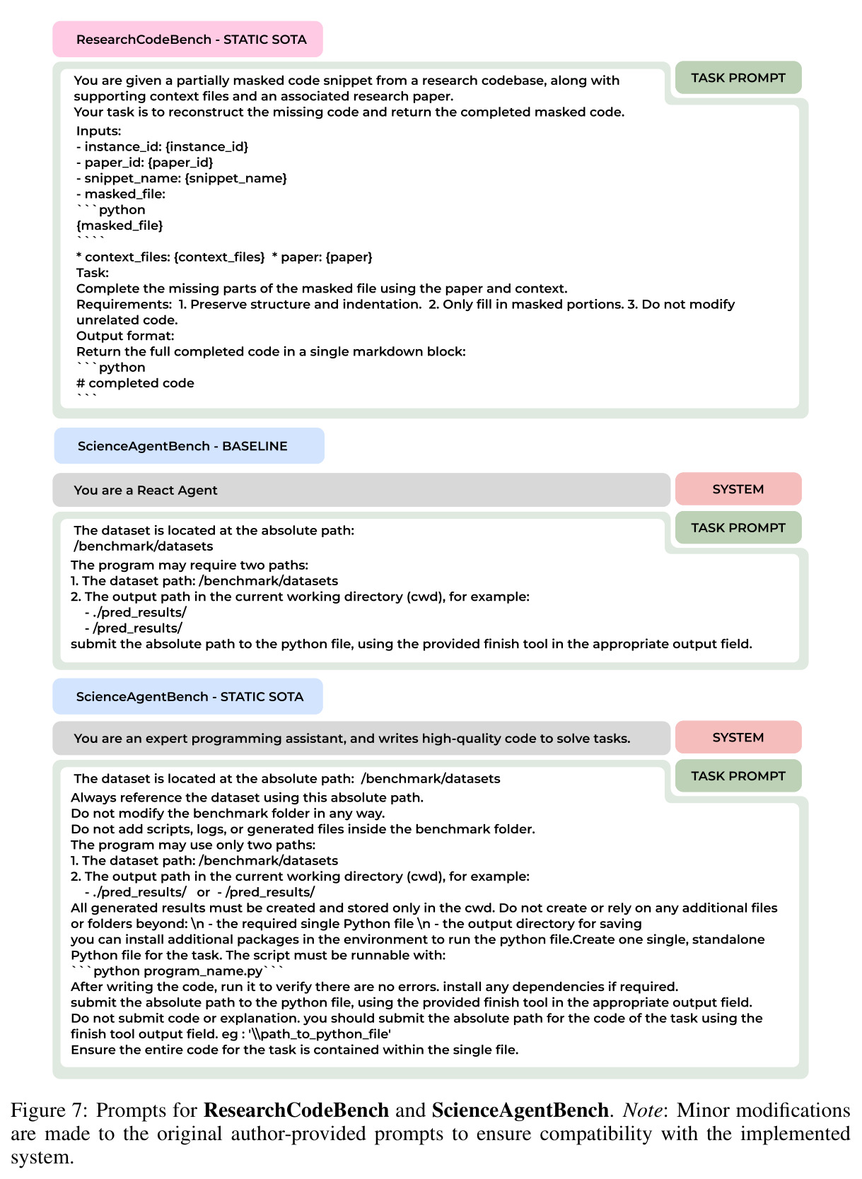 Prompts for ResearchCodeBench and ScienceAgentBench