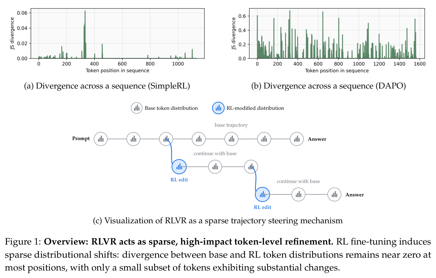 概述：RLVR作为稀疏、高影响的token级精细化机制