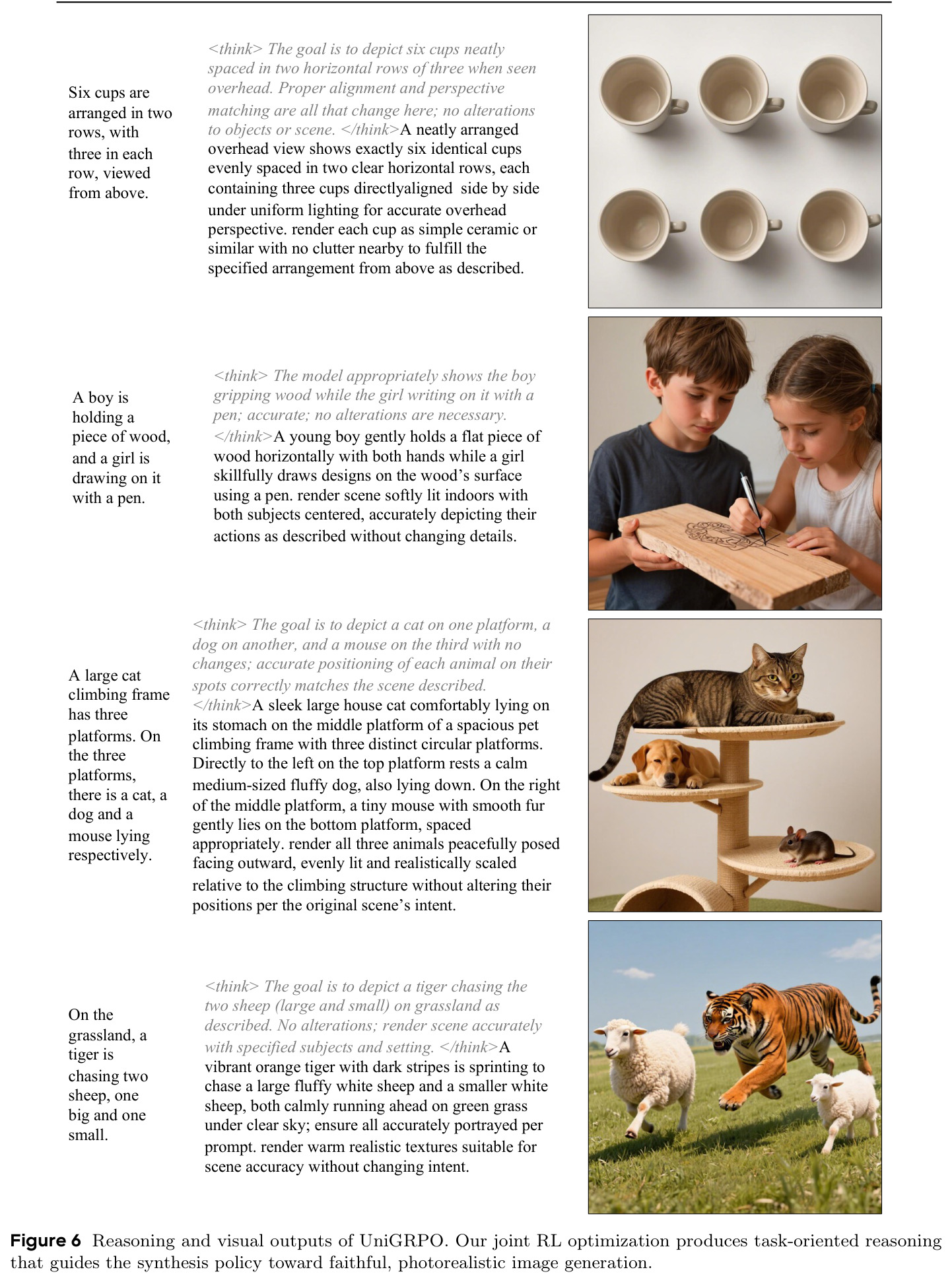 Reasoning and visual outputs of UniGRPO