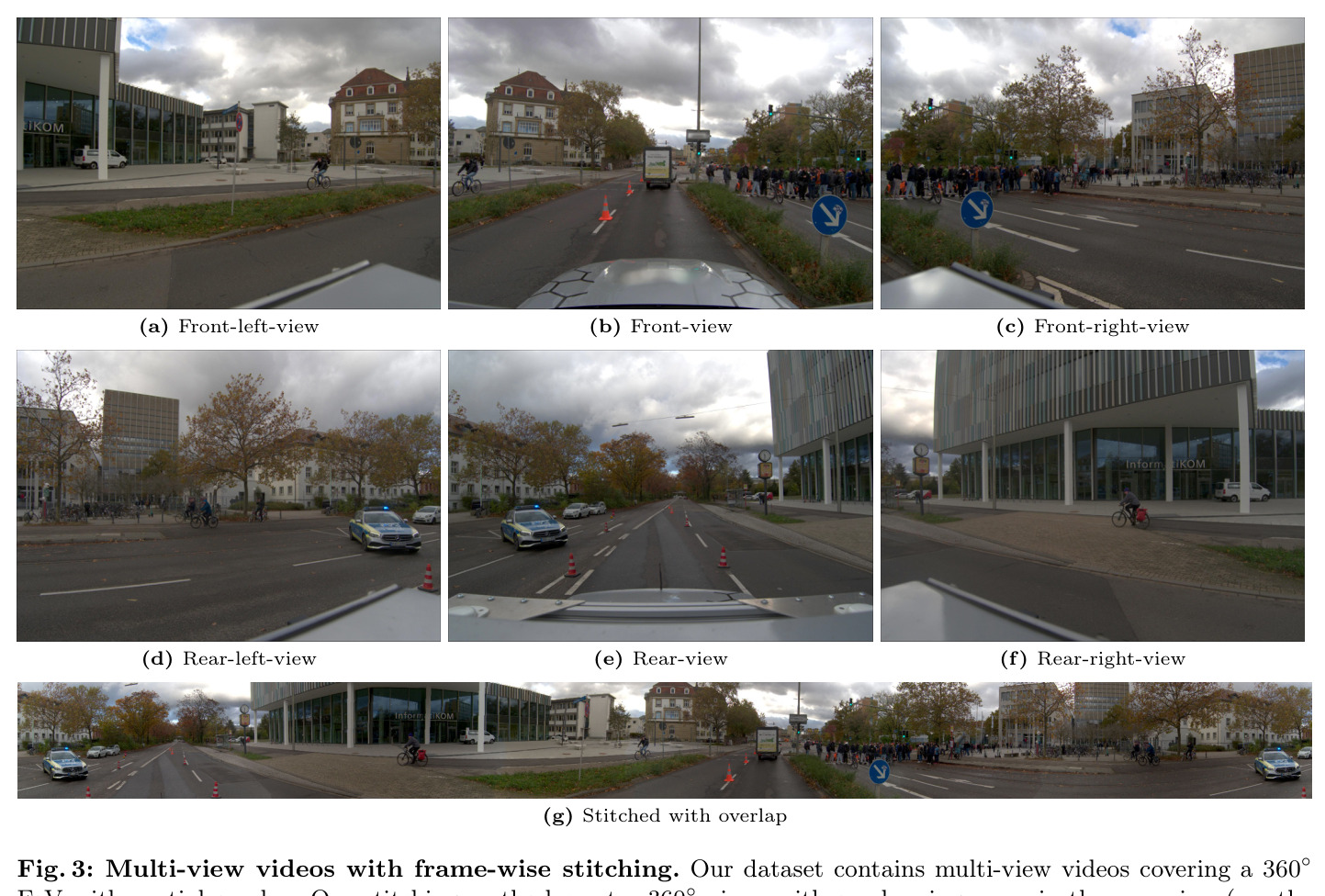 Multi-view videos with frame-wise stitching.