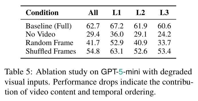 Ablation study on GPT-5-mini with degraded visual inputs