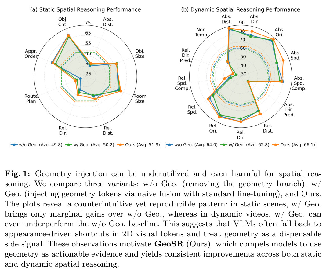 Geometry injection can be underutilized and even harmful for spatial reasoning.