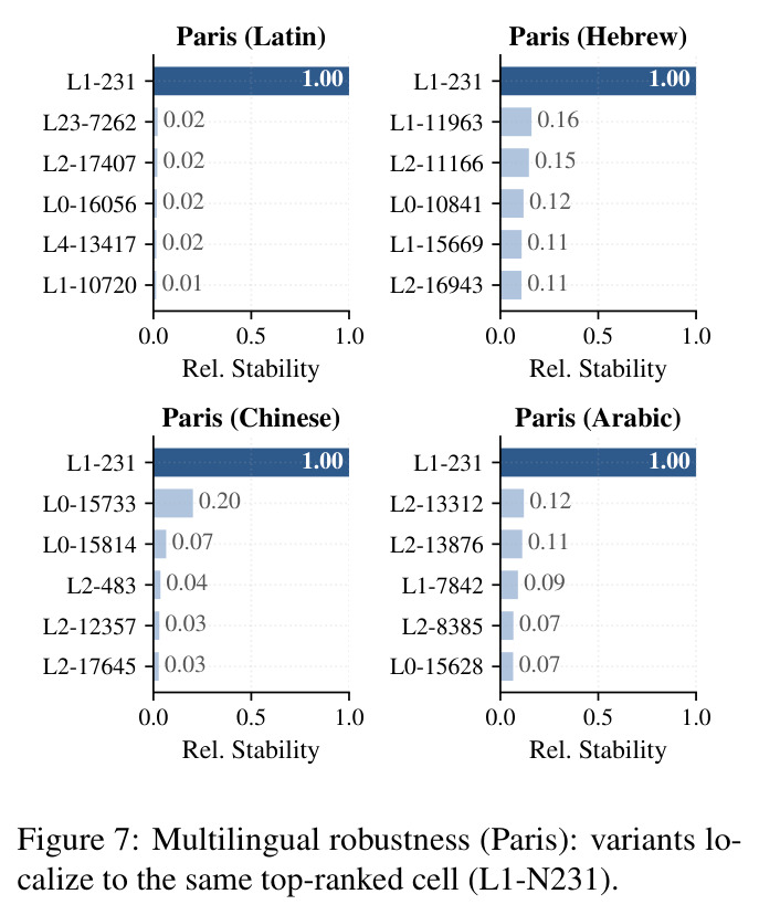 Multilingual robustness (Paris): variants localize to the same top-ranked cell (L1-N231).
