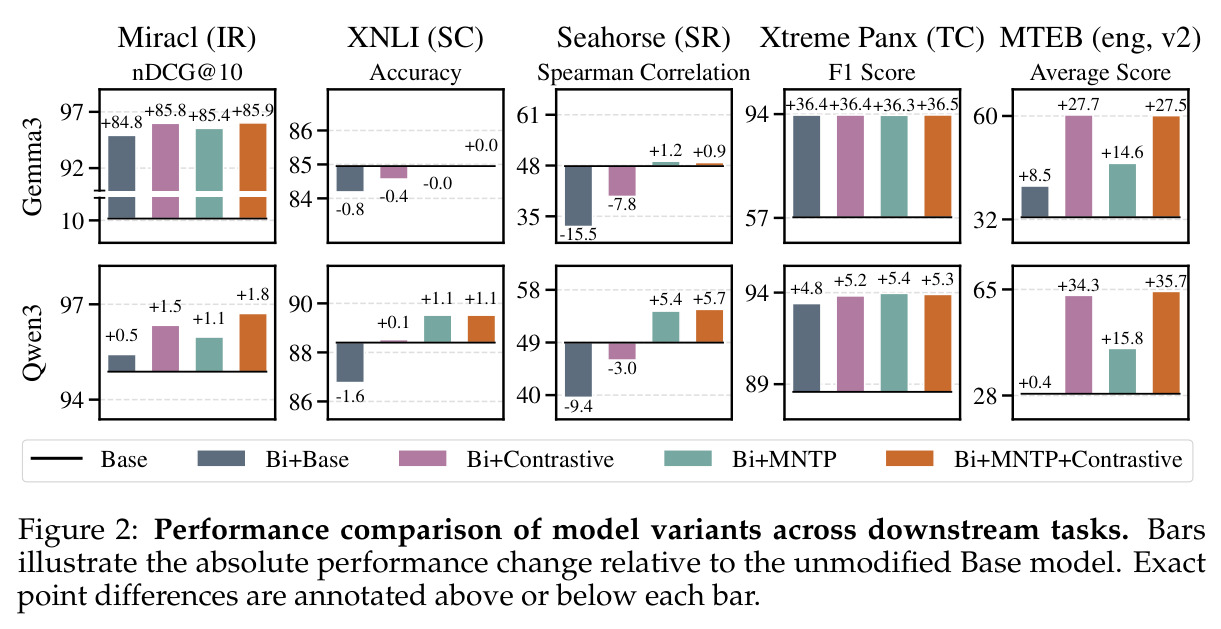 Performance comparison of model variants across downstream tasks.