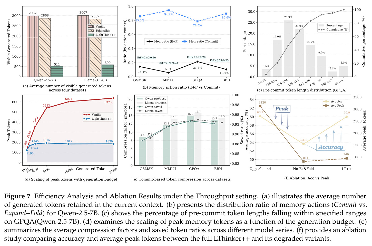 Efficiency Analysis and Ablation Results under the Throughput setting