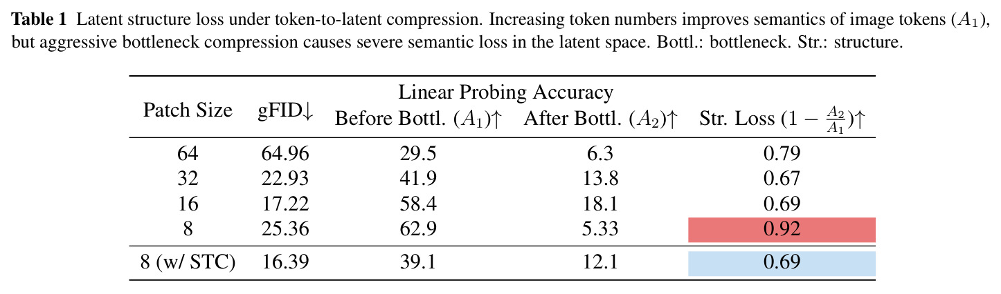 Latent structure loss under token-to-latent compression