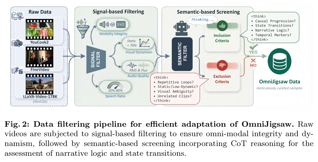 Data filtering pipeline for efficient adaptation of OmniJigsaw.