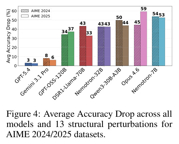 Average Accuracy Drop across all models and 13 structural perturbations for AIME 2024/2025