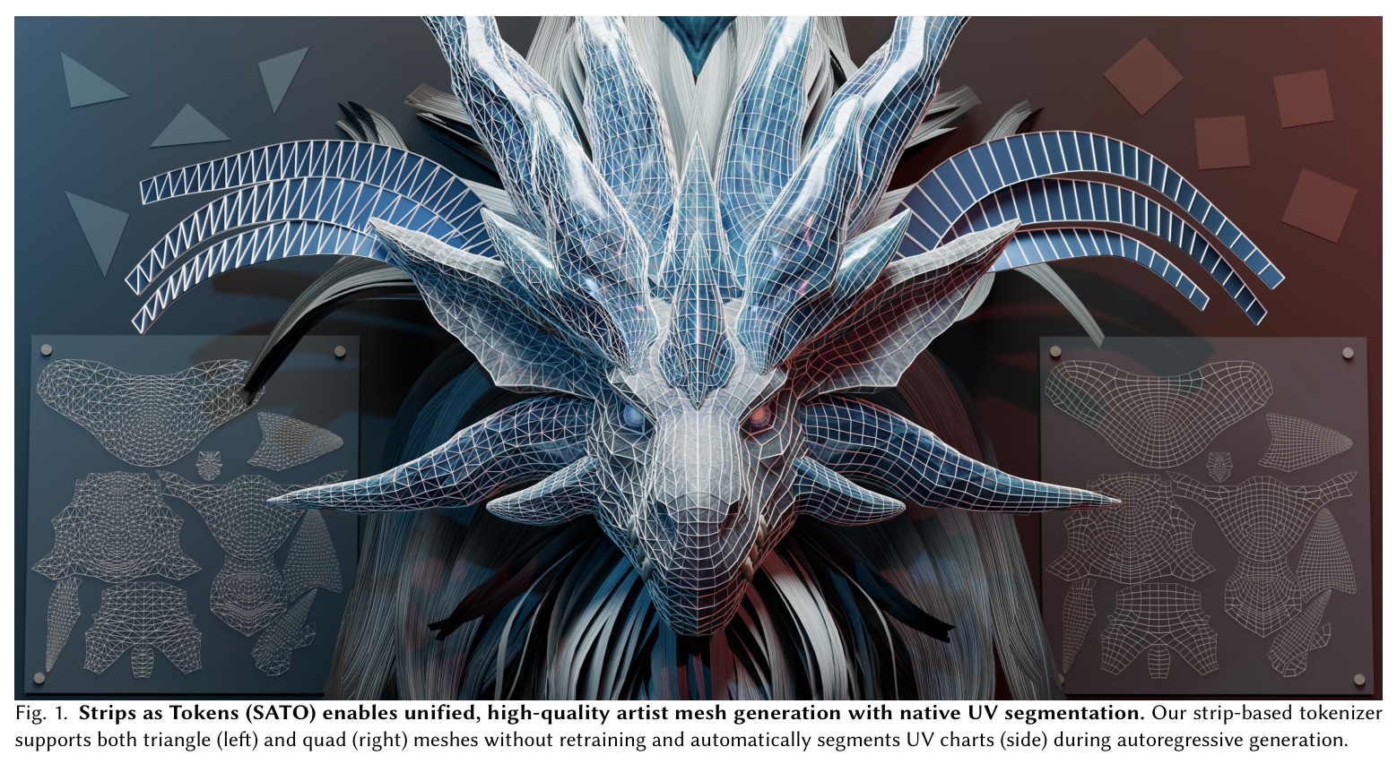 Strips as Tokens (SATO) enables unified, high-quality artist mesh generation with native UV segmentation.