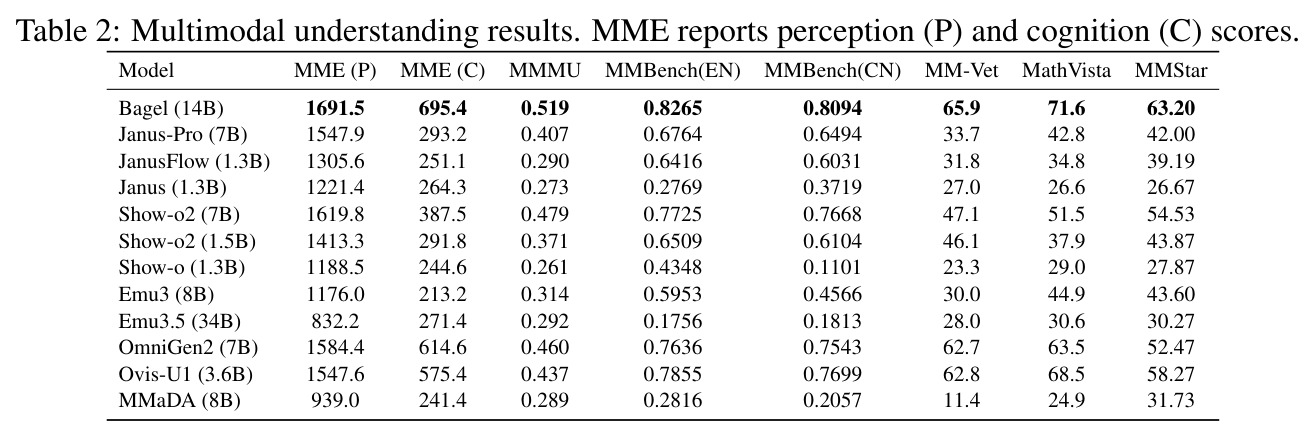 Multimodal understanding results.