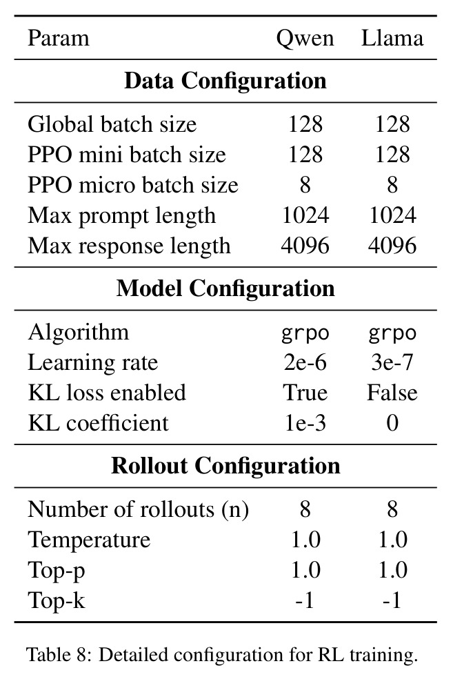 Detailed configuration for RL training.