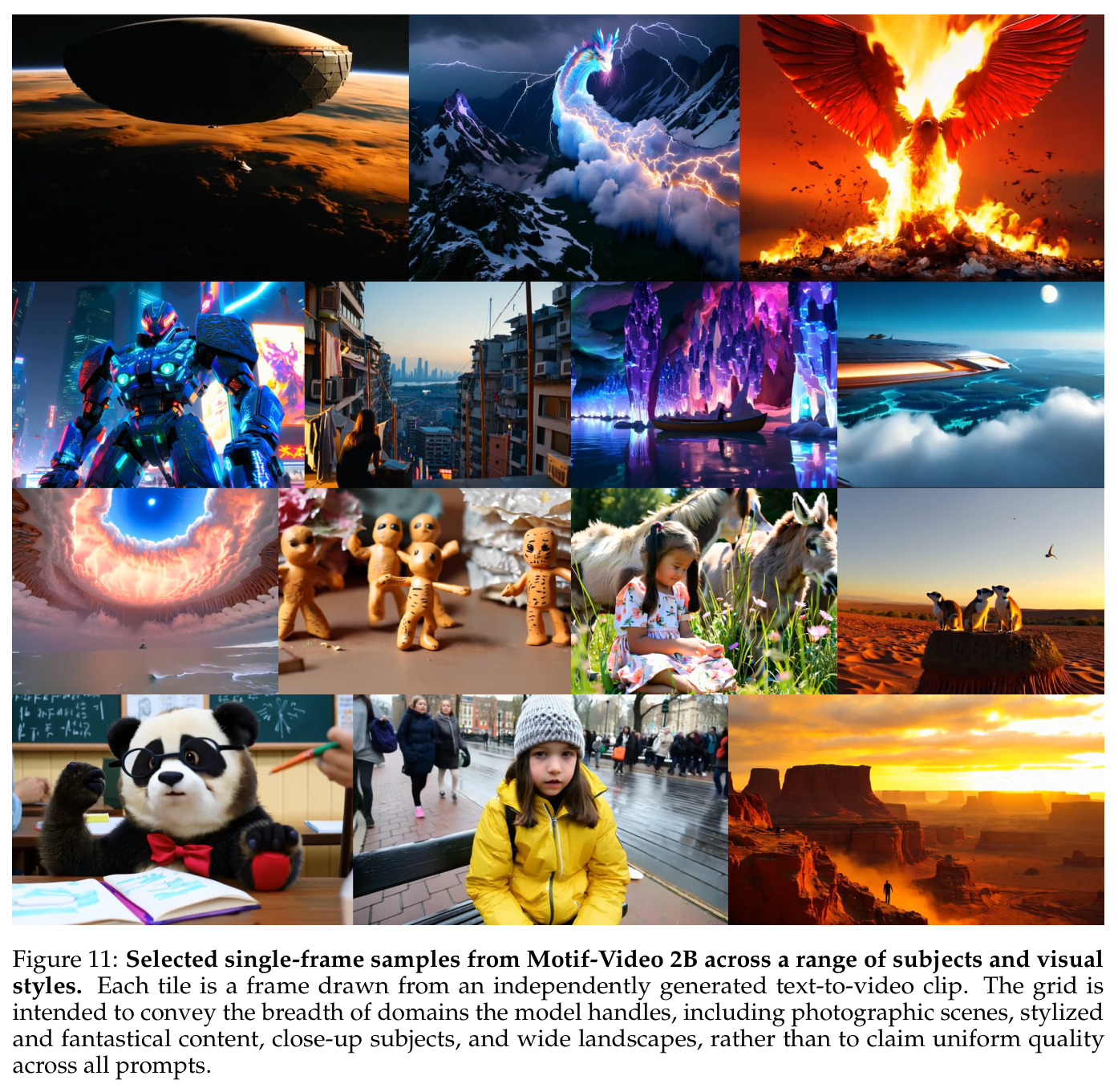 Selected single-frame samples from Motif-Video 2B.