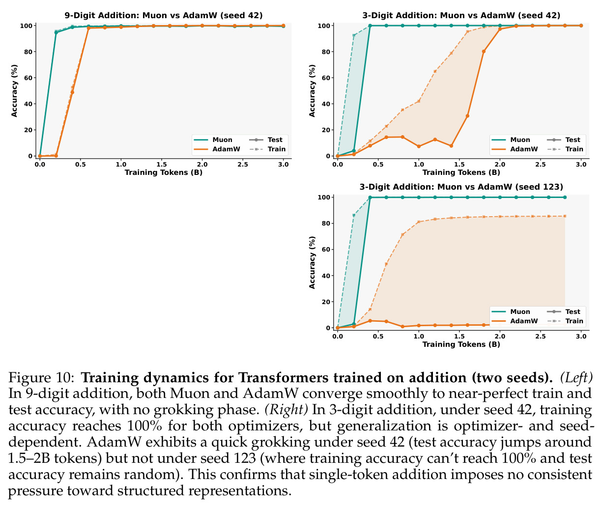 Training dynamics for Transformers trained on addition