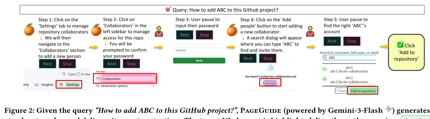Guide mode: step-by-step guidance with highlighted targets