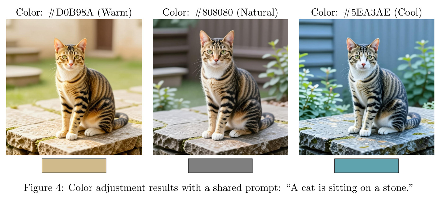 Color adjustment results with a shared prompt.