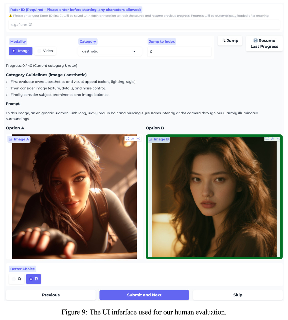 The UI inferface used for our human evaluation.