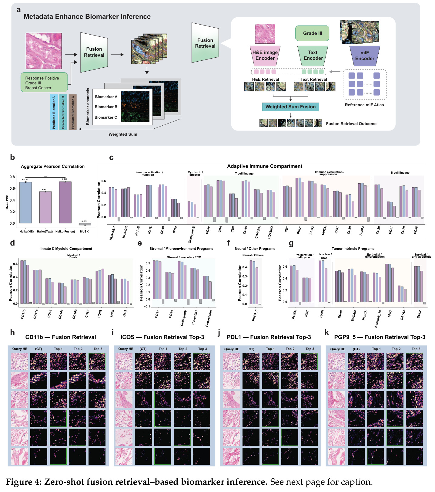 Zero-shot fusion retrieval–based biomarker inference