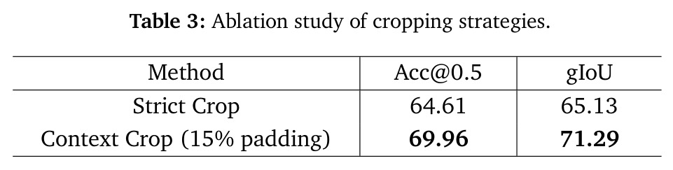Ablation study of cropping strategies.