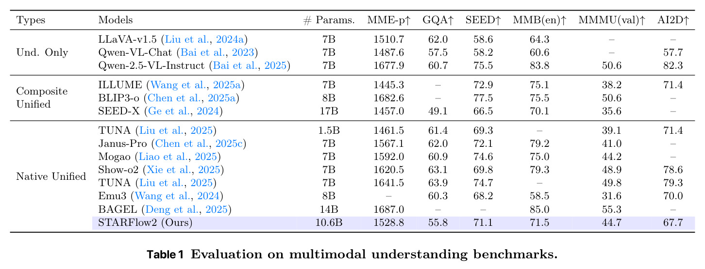 Evaluation on multimodal understanding benchmarks.