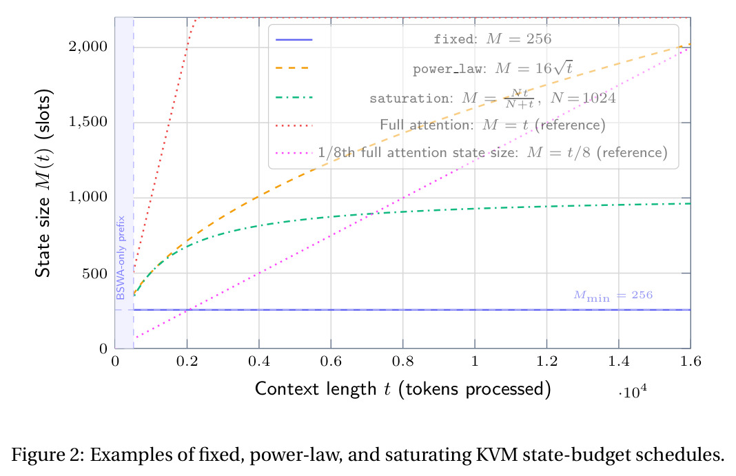 Examples of fixed, power-law, and saturating KVM state-budget schedules