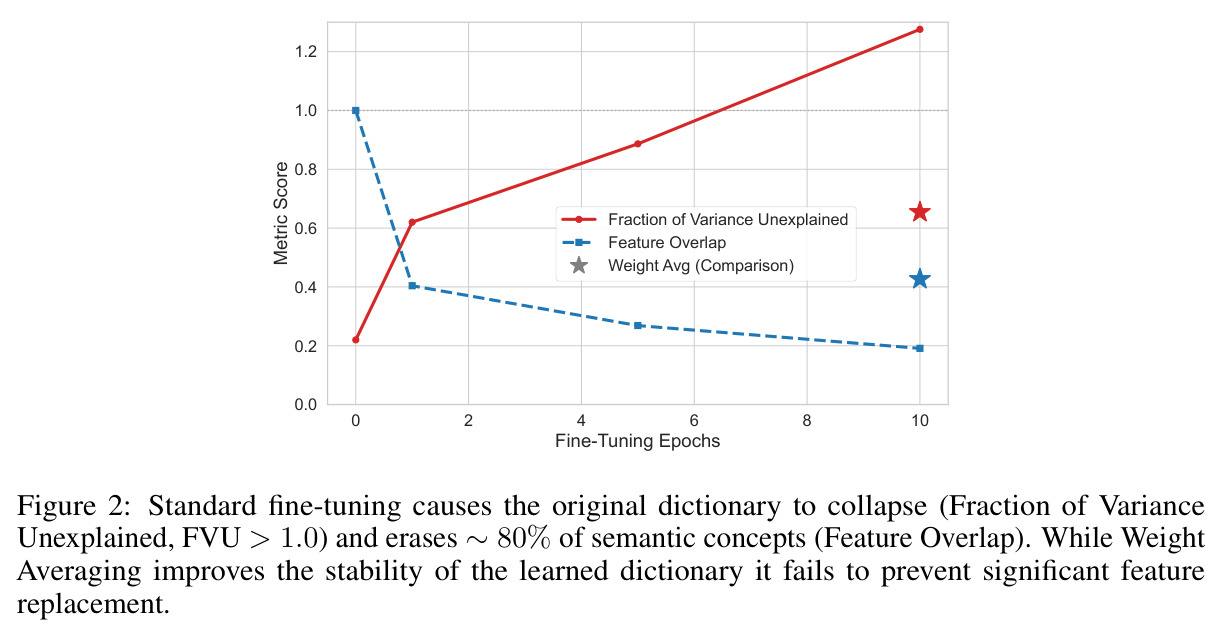 Standard fine-tuning causes the original dictionary to collapse