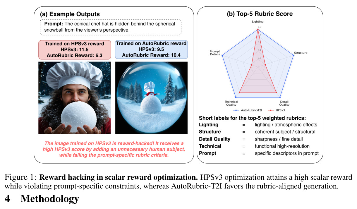Reward hacking in scalar reward optimization.