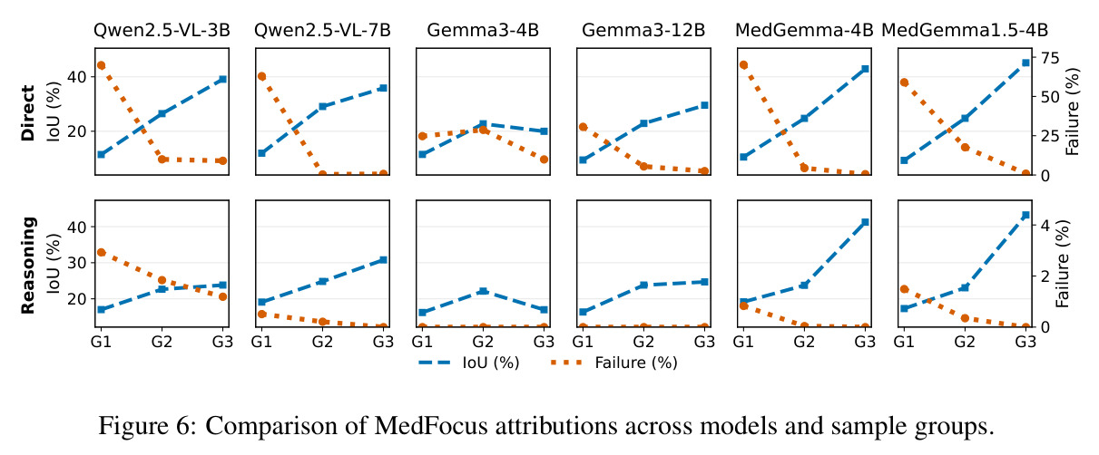 Comparison of MedFocus attributions across models and sample groups.