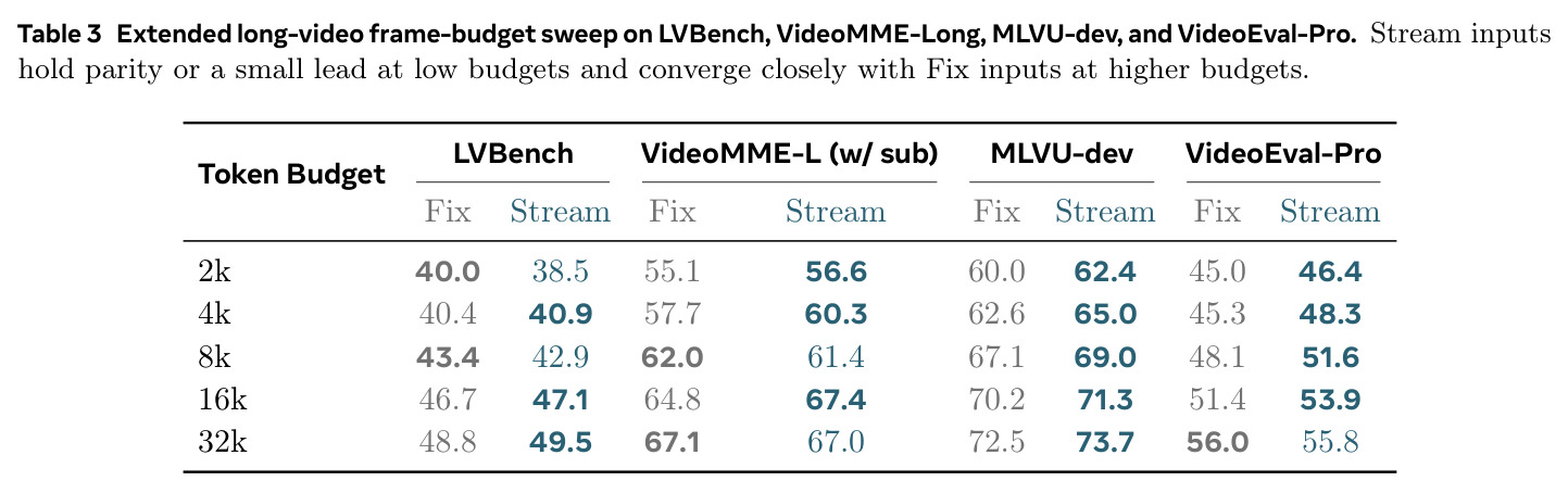 Extended long-video frame-budget sweep.