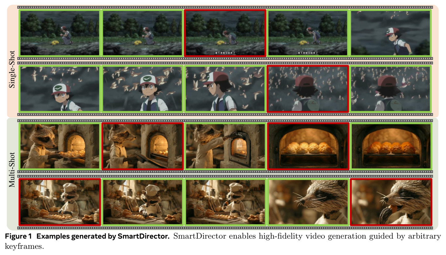 Examples generated by SmartDirector. SmartDirector enables high-fidelity video generation guided by arbitrary keyframes.