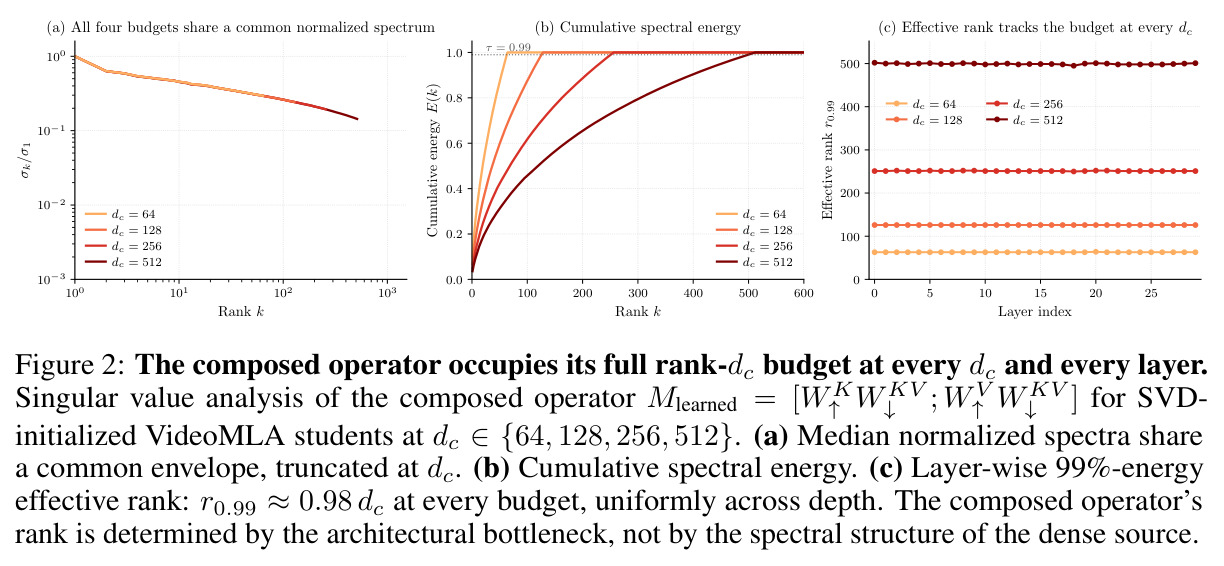 The composed operator occupies its full rank-dc budget at every dc and every layer.