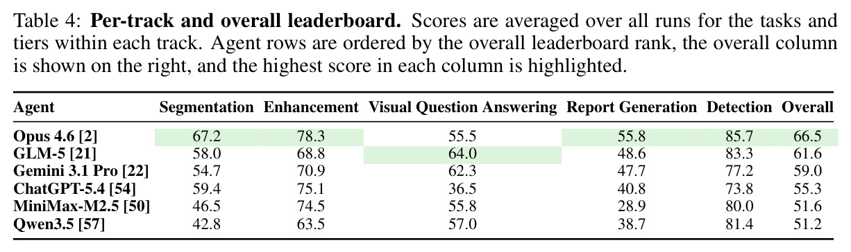 Per-track and overall leaderboard：各赛道与总体排行榜。