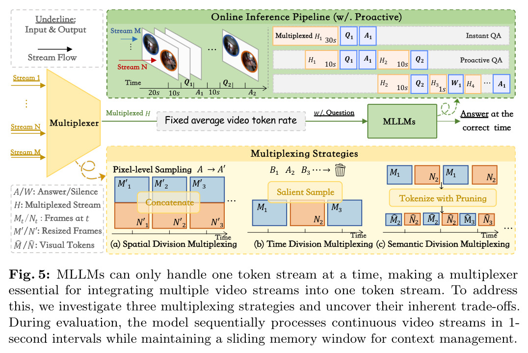 MLLMs can only handle one token stream at a time, making a multiplexer essential for integrating multiple video streams into one token stream.