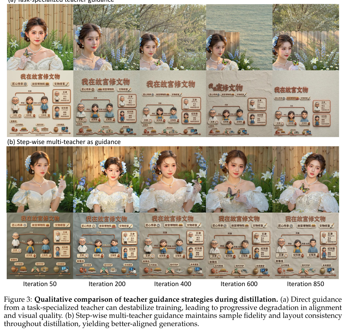 Qualitative comparison of teacher guidance strategies during distillation.