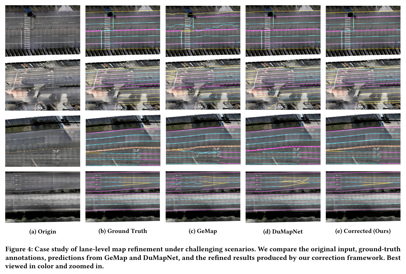 Case study of lane-level map refinement under challenging scenarios